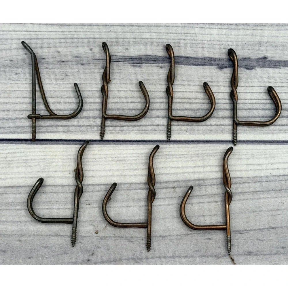 LOT OF 7 ANTIQUE TWISTED WIRE SCREW IN COAT HOOKS